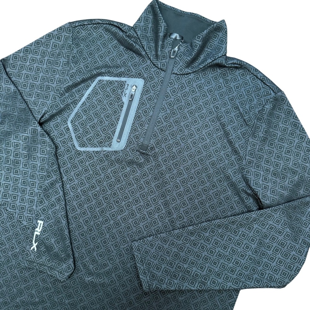 RLX Ralph Lauren Quarter Zip Pullover Mens Large Grey Black Geometric Golf Top